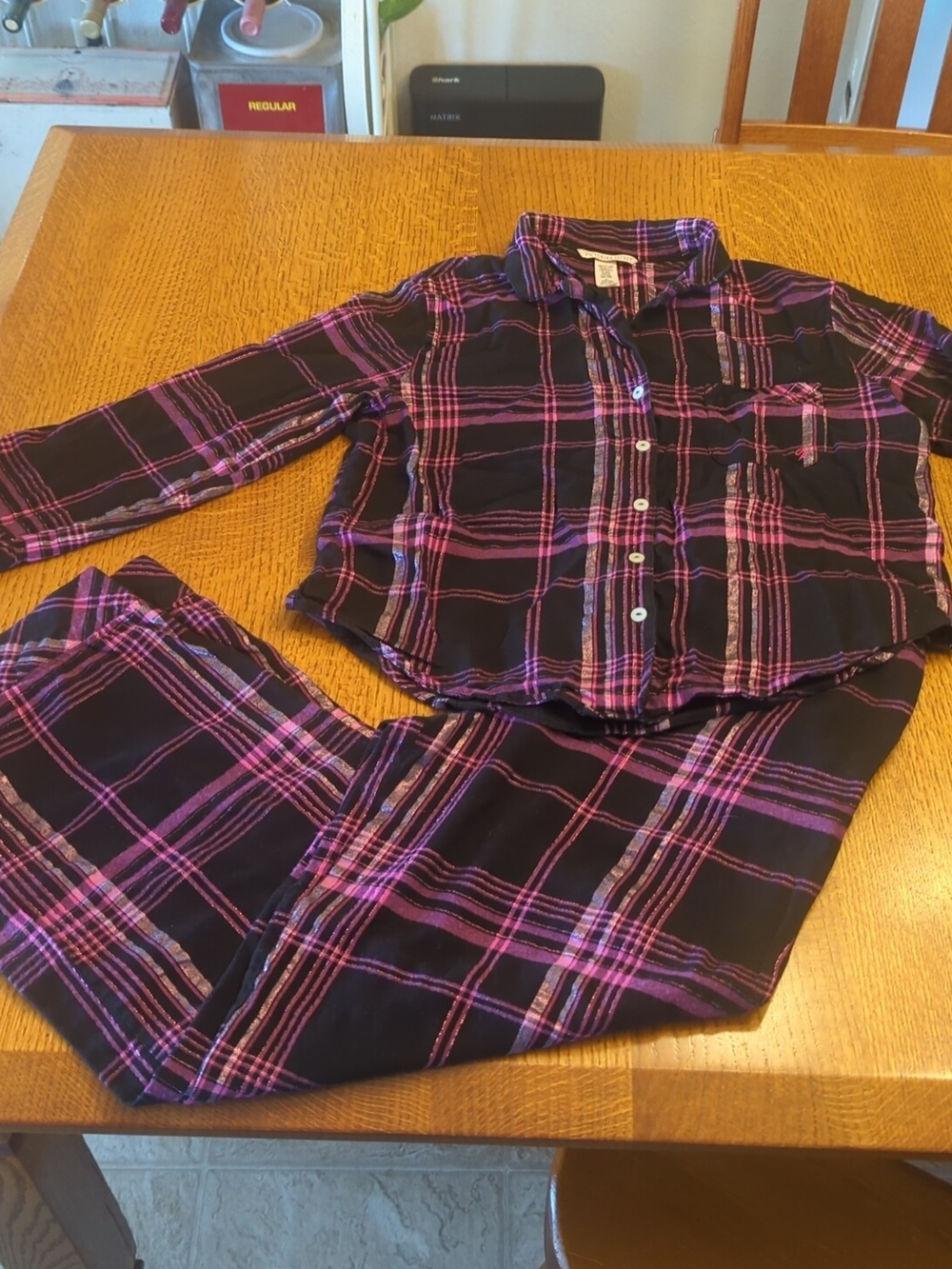 Victoria's Secret │ Black & Pink Plaid Pajama Set │ Top -Medium  Pants-  Small